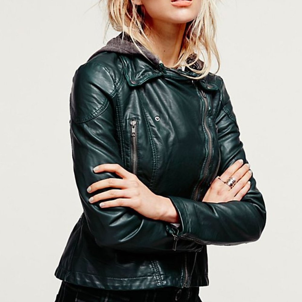 Free People Leather Hooded Jacket